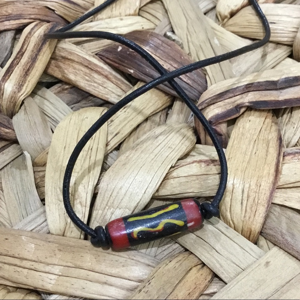 Handmade Red bone leather necklace